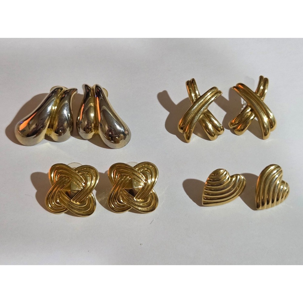 Lot of 4 Vintage‎ Chunky Gold Tone Post Earrings